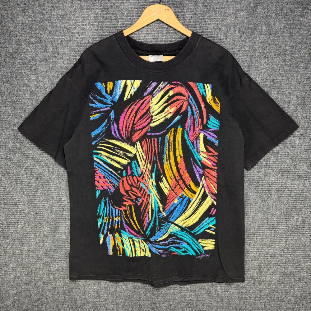 VTG 1993 Gilda Mart Abstract Neon Graphic Art T-Shirt Black Size XL